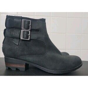 Sorel Lolla Booties Waterproof Women's Sz 7.5 Leather Suede Black Kettle Zip Up